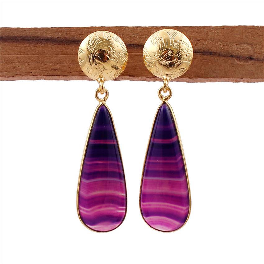 Agate Gemstone Earring, Gold Plated Stud Earrings, Onyx Agate Gemstone Earrings, Handmade Jewelry AGE-9