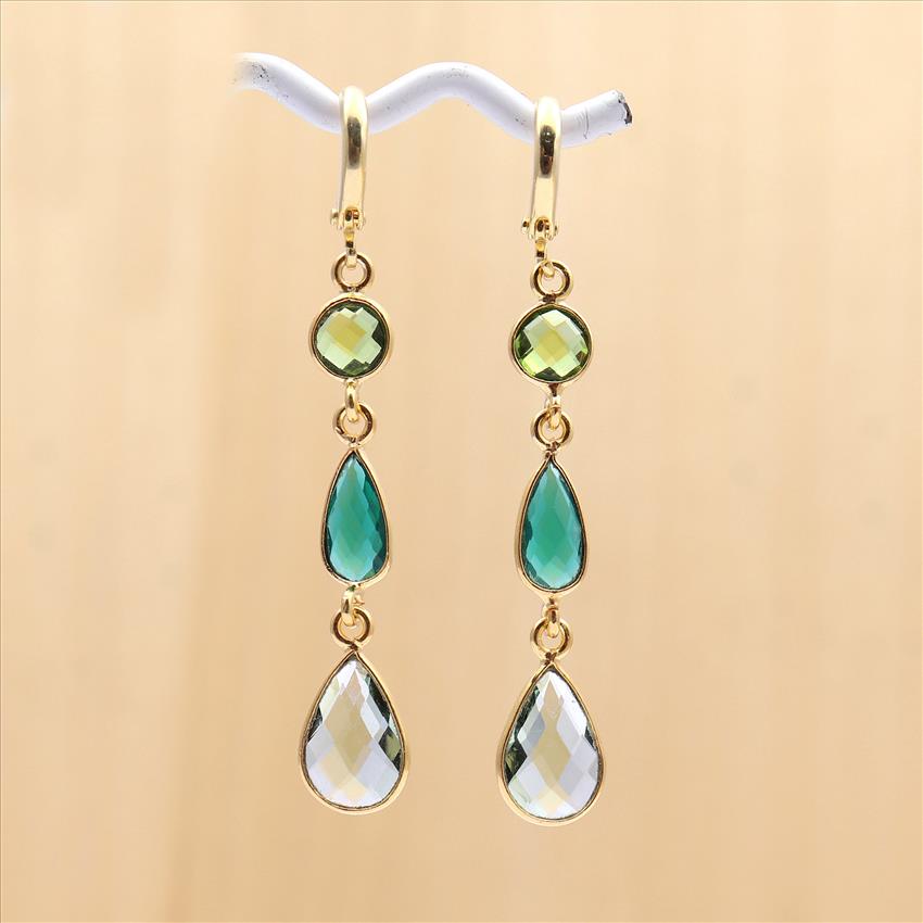 Amazing Multi Color Gemstone Dangling Earring Gold Plated Hook Earring Fashionable Handmade Jewelry (EJ-1310)