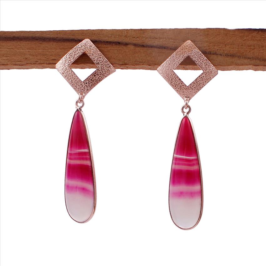 Agate Gemstone Earrings, Rose Gold Plated Stud Earring, Dangling Gemstone Earring, Handmade Gemstone Earring Jewelry AGE-37
