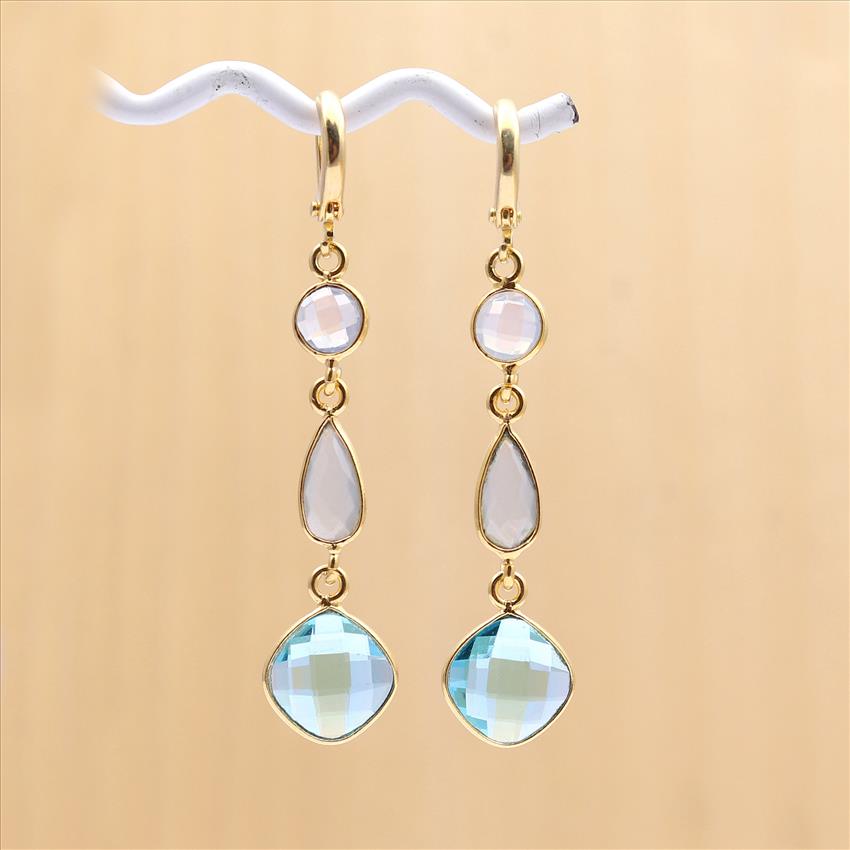 Amazing Opalite & Prehnite Gemstone Gold Plated Hook Earring Fashionable Handmade Fine Jewelry (EJ-1318)