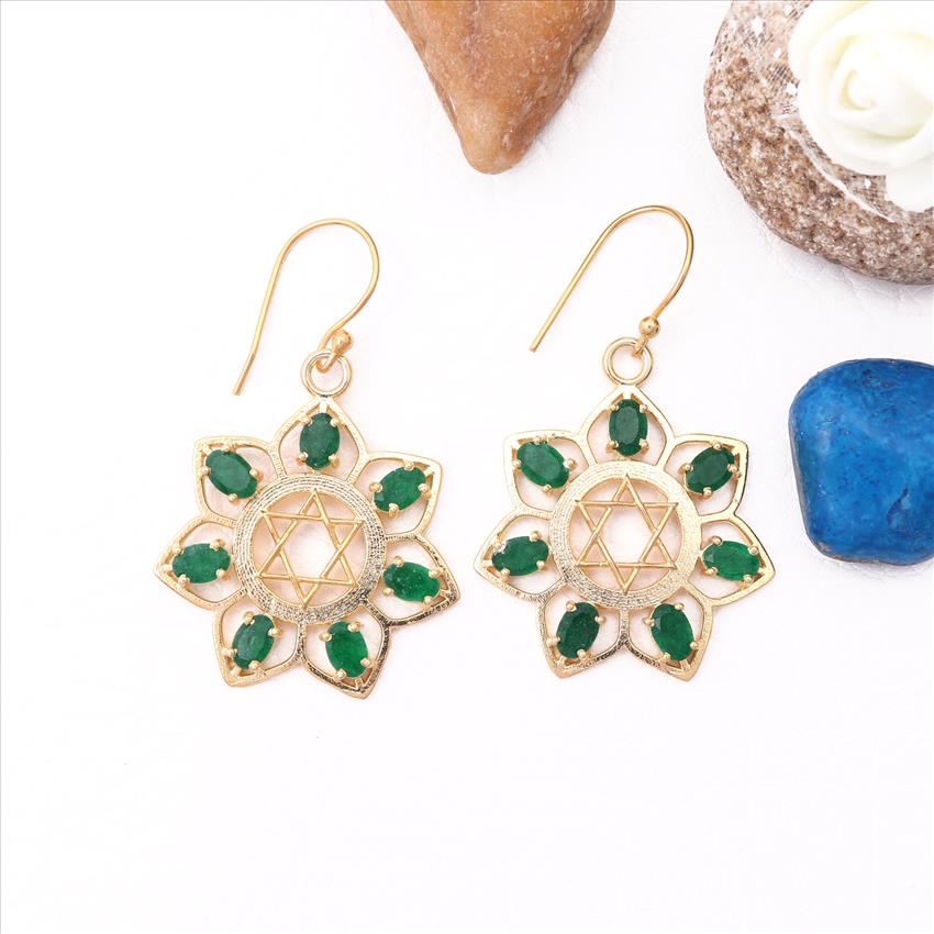 Amethyst, Onyx Gemstone, Statement Earrings Gold Plated Earring, Hook Dangle Earrings flower Design Jewelry (EJ-2289)