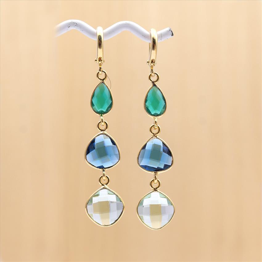 Amazing Multi Color Gemstone Dangling Earring Gold Plated Hook Earring Fashionable Handmade Jewelry (EJ-1310)