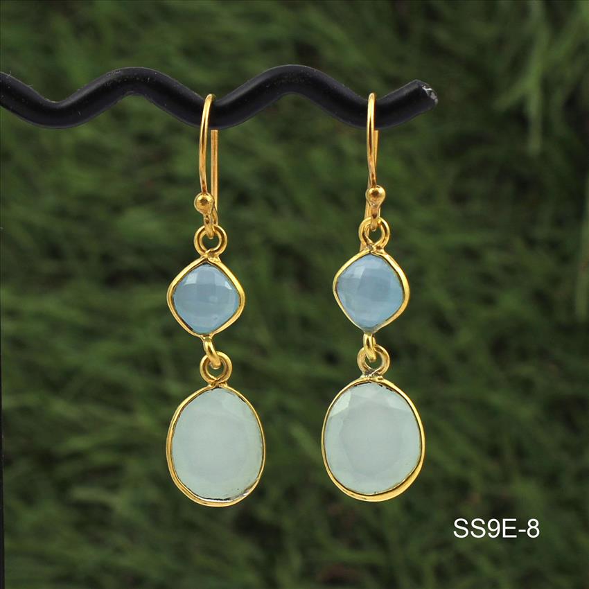 Aqua, Blue Chalcedony Gemstone, 925 Sterling Silver Over Gold Plated, Finding Hook Earrings Fashionable Jewelry Supplies (SS9E-8)