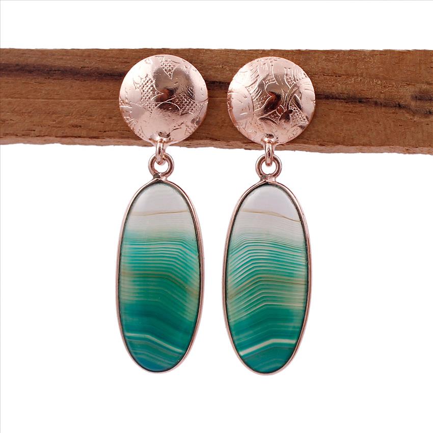 Agate Gemstone Earrings, Rose Gold Plated Stud Earring, Dangling Gemstone Earring, Handmade Gemstone Earring Jewelry AGE-37