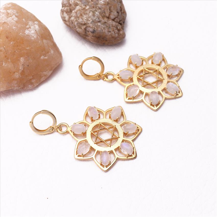 Amethyst, Moonstone Gemstone, Oval Shape Earring Flower Design Statement Earrings Multi Color Gemstone Jewelry (EJ-2379)