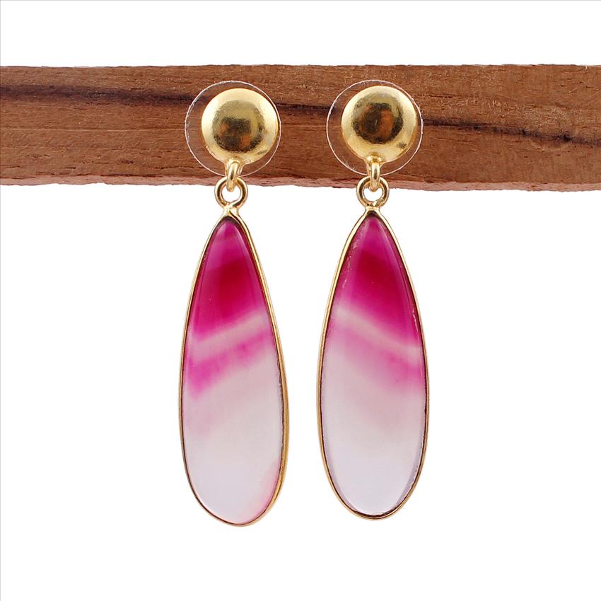 Agate Gemstone Earring, Gold Plated Stud Earrings, Onyx Agate Gemstone Earrings, Handmade Jewelry AGE-9