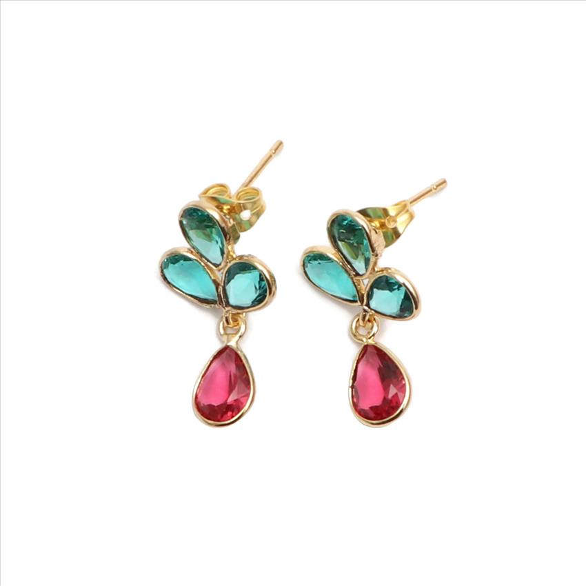 Apatite, Amethyst Iolite Multi Gemstones Gold Plated Earring Statement Stud Earring Multi Gemstone Fashion Jewelry (EJ-2428))