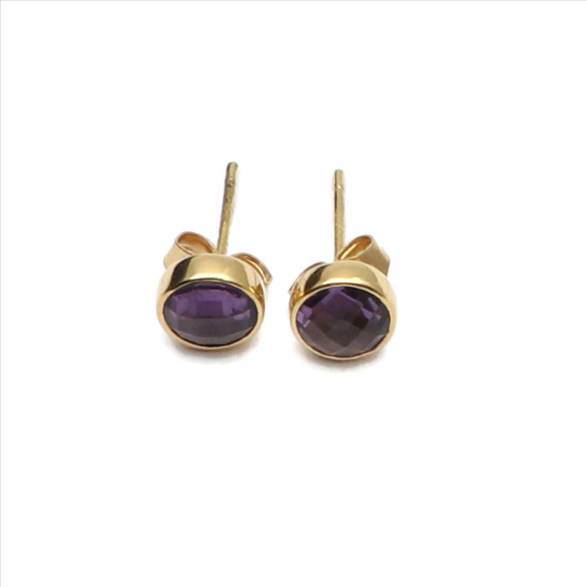 Apatite, Amethyst Gold Plated Earring Statement Stud Earring Multi Gemstone Fashion Jewelry (EJ-2983)