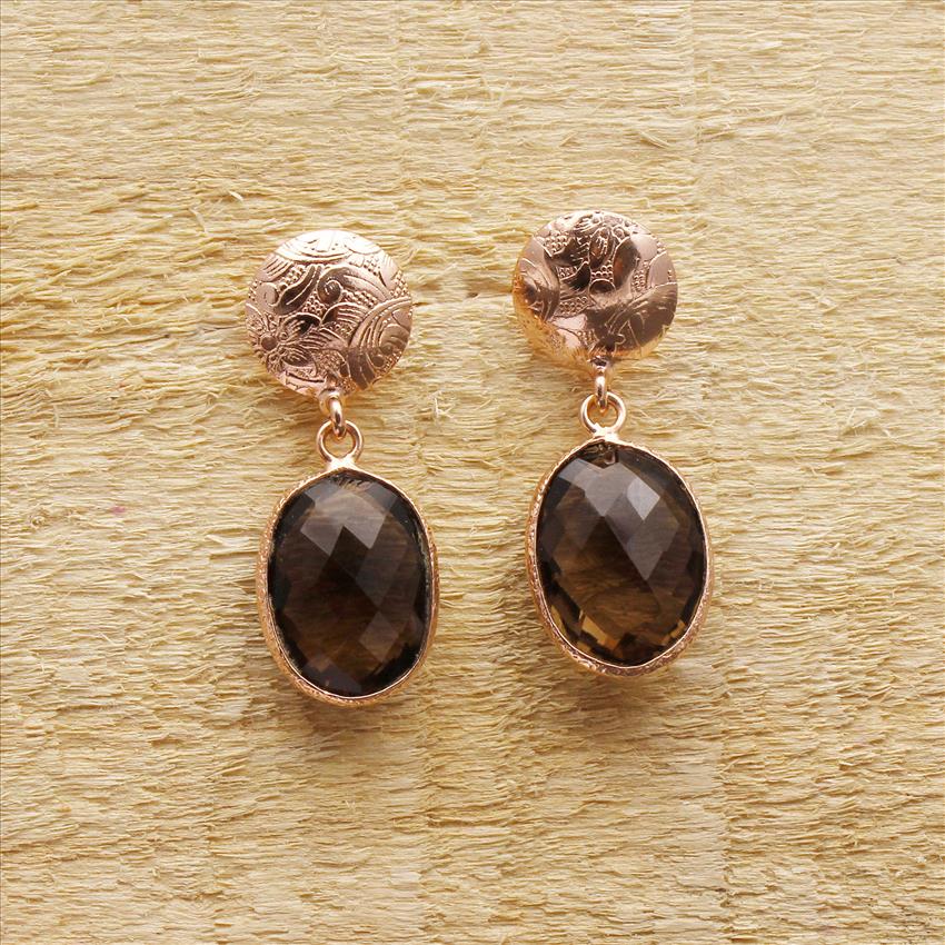 Amazing Smoky Quartz Gemstone Earrings, Oval Gemstone Earrings, Stud/Hook Earrings, Handmade Gemstone Earrings Jewelry(EJ-106)