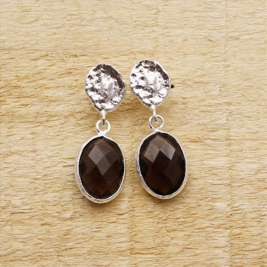 Amazing Smoky Quartz Gemstone Earrings, Oval Gemstone Earrings, Stud/Hook Earrings, Handmade Gemstone Earrings Jewelry(EJ-106)