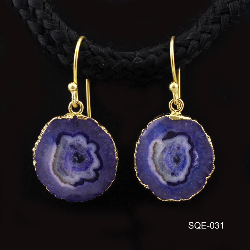 Blue Solar Quartz Gemstone Earring, Gold Electroplated Earring, Handmade Jewelry (SQE-31)