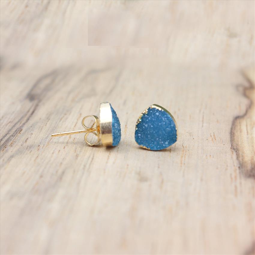 Multi Natural Agate, Sugar Druzy Gemstone, Gold Plated Earring, Dangling Earrings Gemstone Jewelry (EJ-2119)
