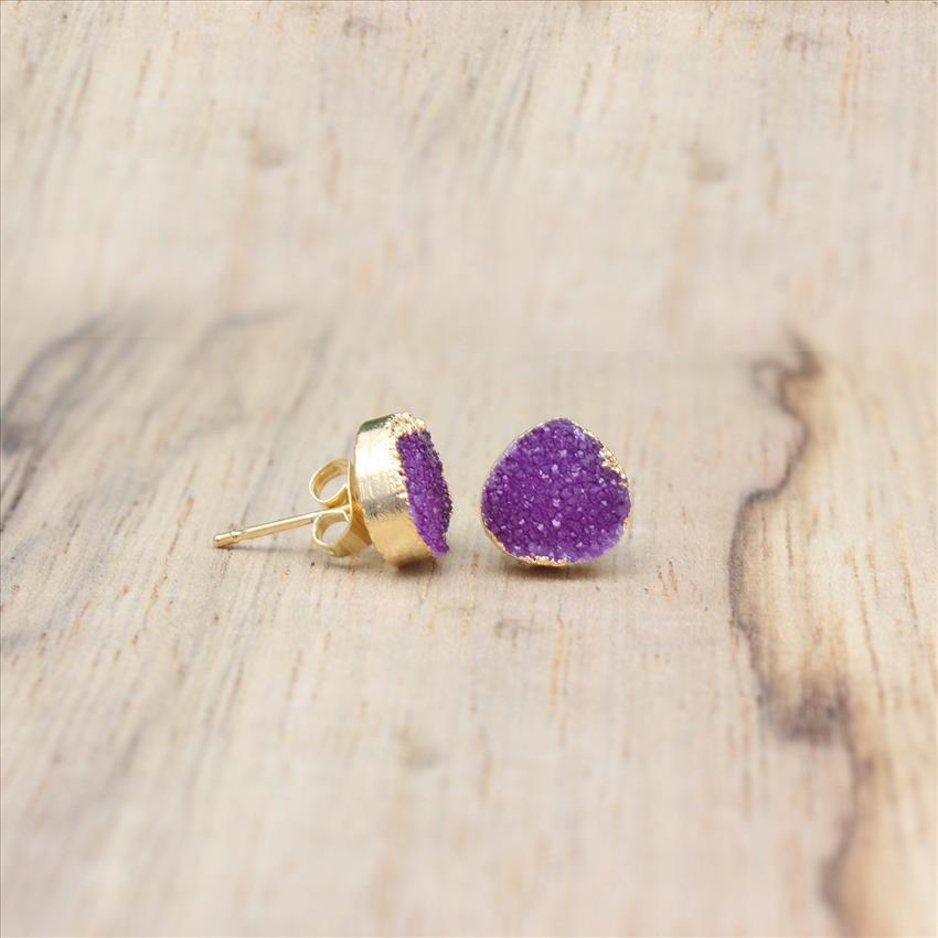 Multi Natural Agate, Sugar Druzy Gemstone, Gold Plated Earring, Dangling Earrings Gemstone Jewelry (EJ-2119)