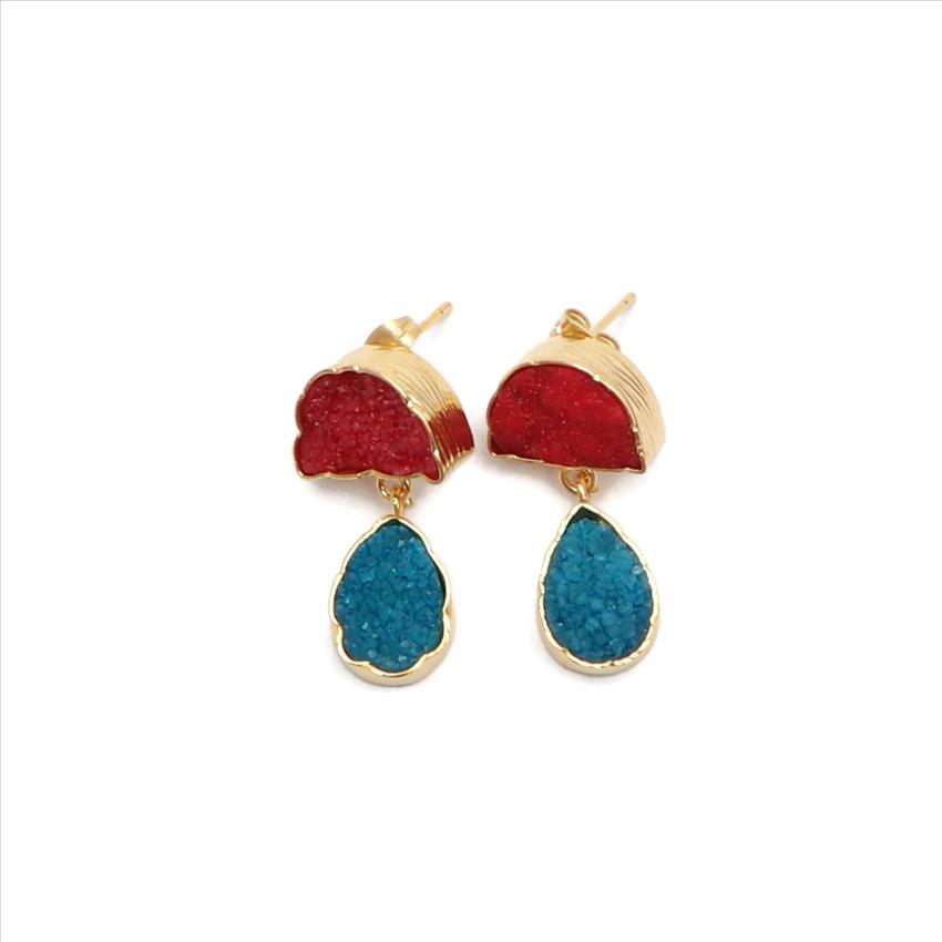 Multi Agate Druzy,Studs Druzy Earrings Gold Plated Gemstone Earrings Finding Jewelry, Gemstone Wholesale Jewelry (EJ-2869)