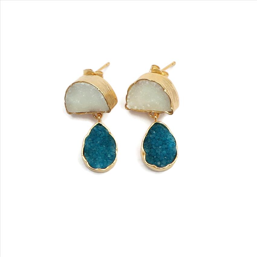 Gemstone Wholesale Jewelry Multi Agate Druzy,Studs Druzy Earrings Gold Plated Gemstone Earrings Finding Jewelry, (EJ-2873)