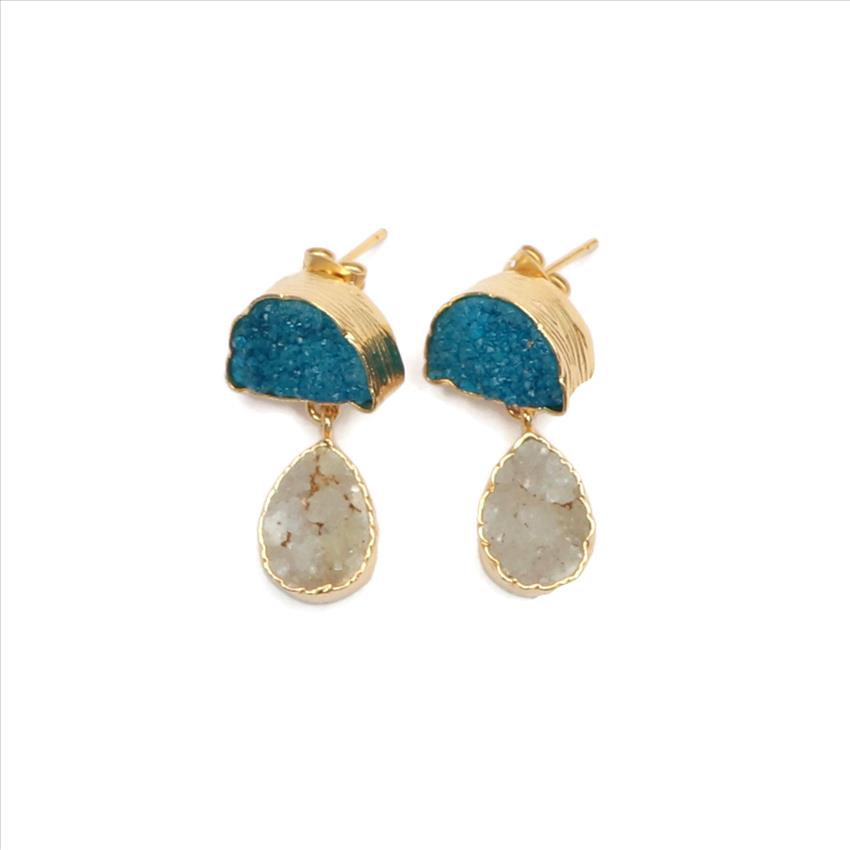 Gemstone Wholesale Jewelry Studs Agate  Druzy Earrings Gold Plated Gemstone Earrings Finding Jewelry, (EJ-2876)