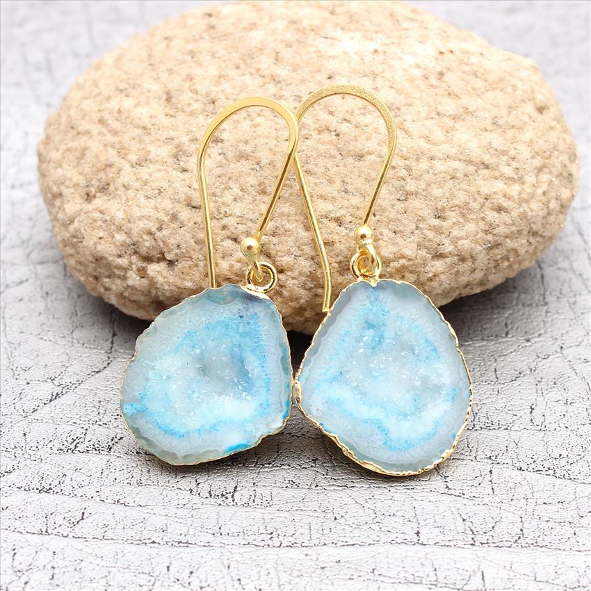 Geode Druzy Earrings/ Tabasco Geode Druzy Earrings/ Gold Plated Hook Earrings/ Dangling Earrings/ Gemstone Earrings Jewelry