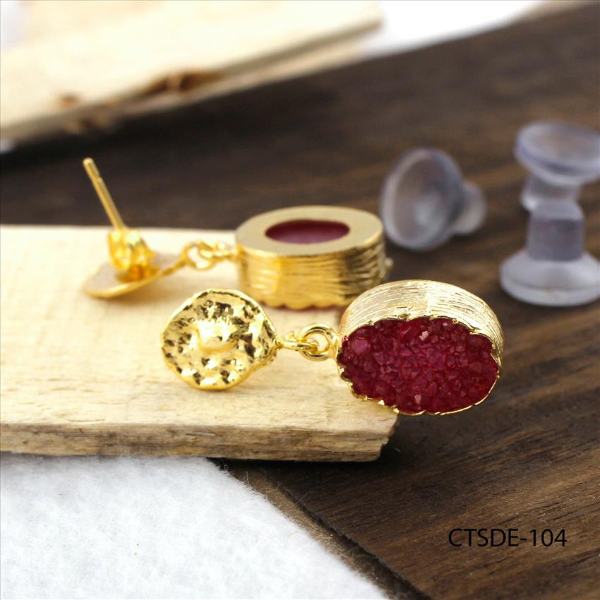 agate druzy gemstone, earrings, gold plated stud earrings, leaf designer earrings, Druzy Jewelry Earrings (CTSDE-101)