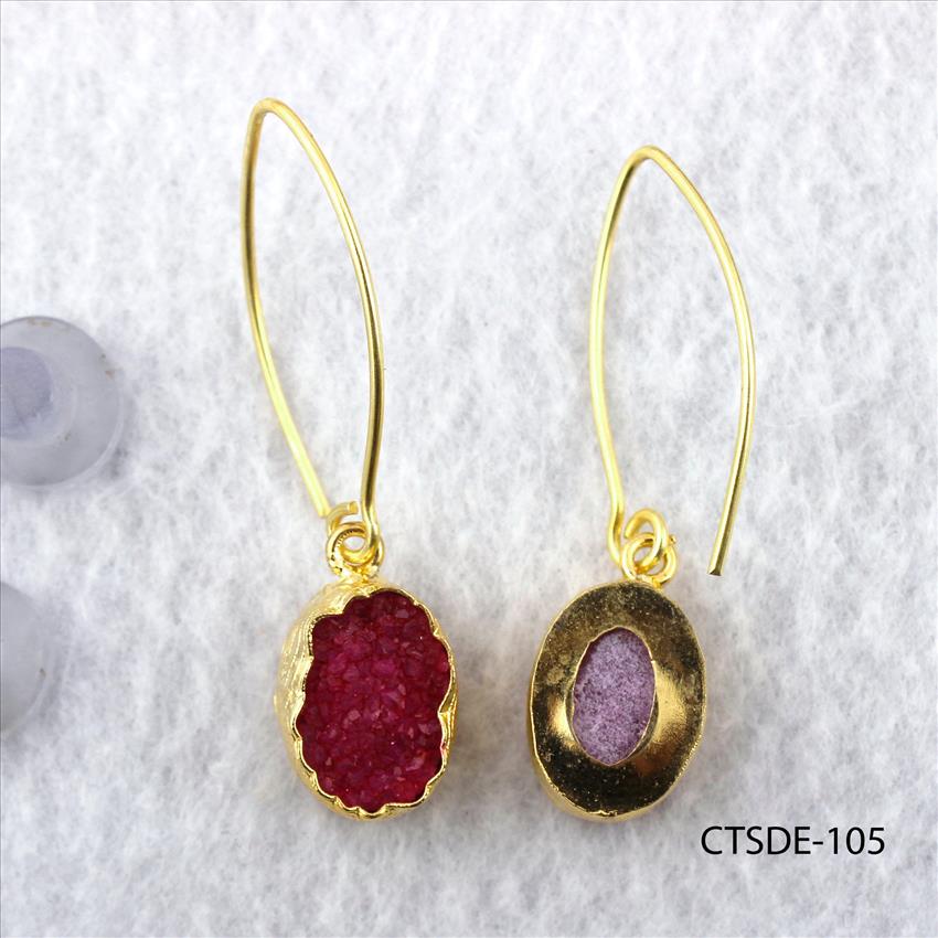 agate druzy gemstone, earrings, gold plated stud earrings, leaf designer earrings, Druzy Jewelry Earrings (CTSDE-101)