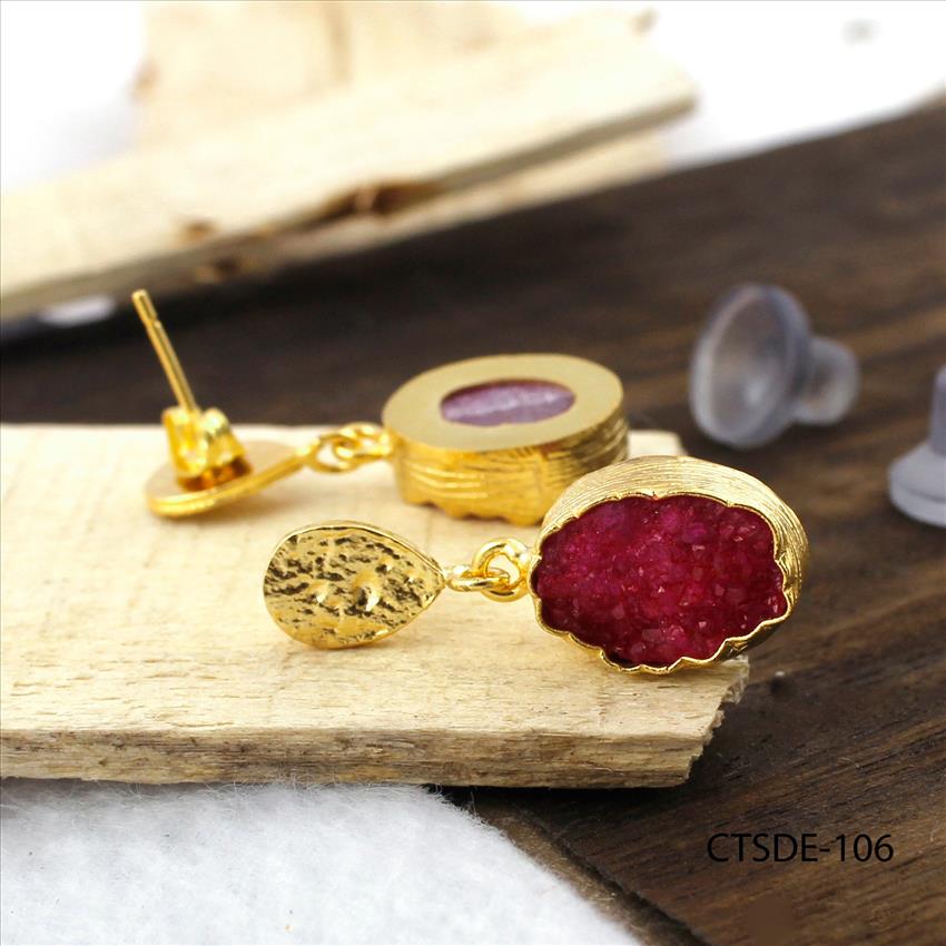 agate druzy gemstone, earrings, gold plated stud earrings, leaf designer earrings, Druzy Jewelry Earrings (CTSDE-101)