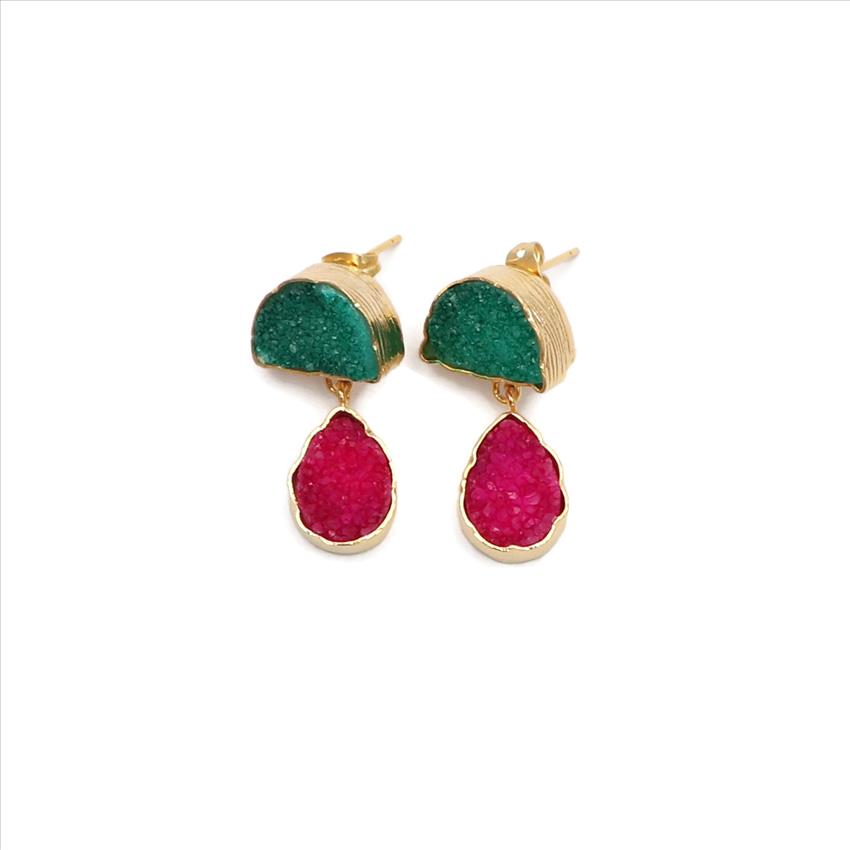 Gemstone Wholesale Jewelry Multi Agate Druzy,Studs Druzy Earrings Gold Plated Gemstone Earrings Finding Jewelry, (EJ-2873)