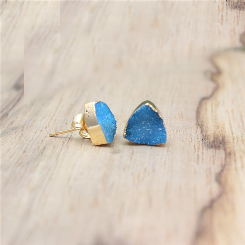 Multi Natural Sugar Druzy Gemstone, Gold Plated Earring, Dangling Earrings Gemstone Earrings Jewelry (EJ-2123)
