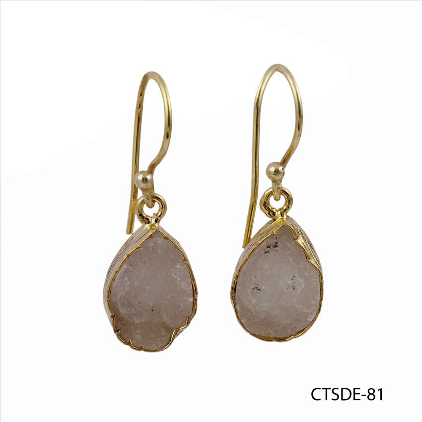 agate druzy gemstone, earrings, gold plated stud earrings, leaf designer earrings, Druzy Jewelry Earrings (CTSDE-80)