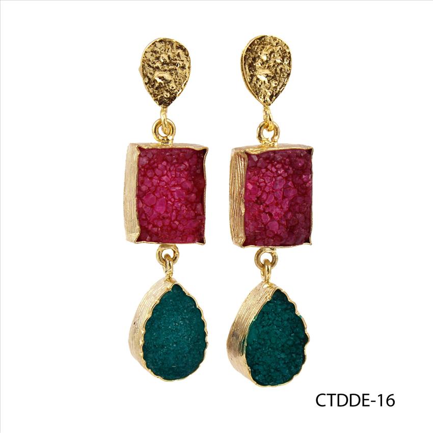 Agate Druzy Gemstone, Gold Plated Stud Earring, Leaf Designer Earrings, Druzy Earrings Jewelry