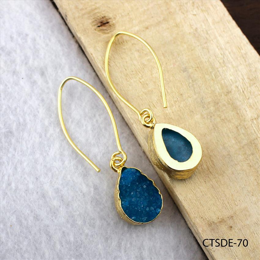 agate druzy earrings, leaf designer earrings, gold plated earrings, dangle drop earrings Gold plated jewelry (CTSDE-70)