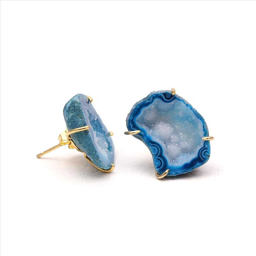 Geode Druzy Earrings, Gold Plated Prong Style Earrings, Organic Shape Earrings, Handmade Earring Jewelry (EJ-820)