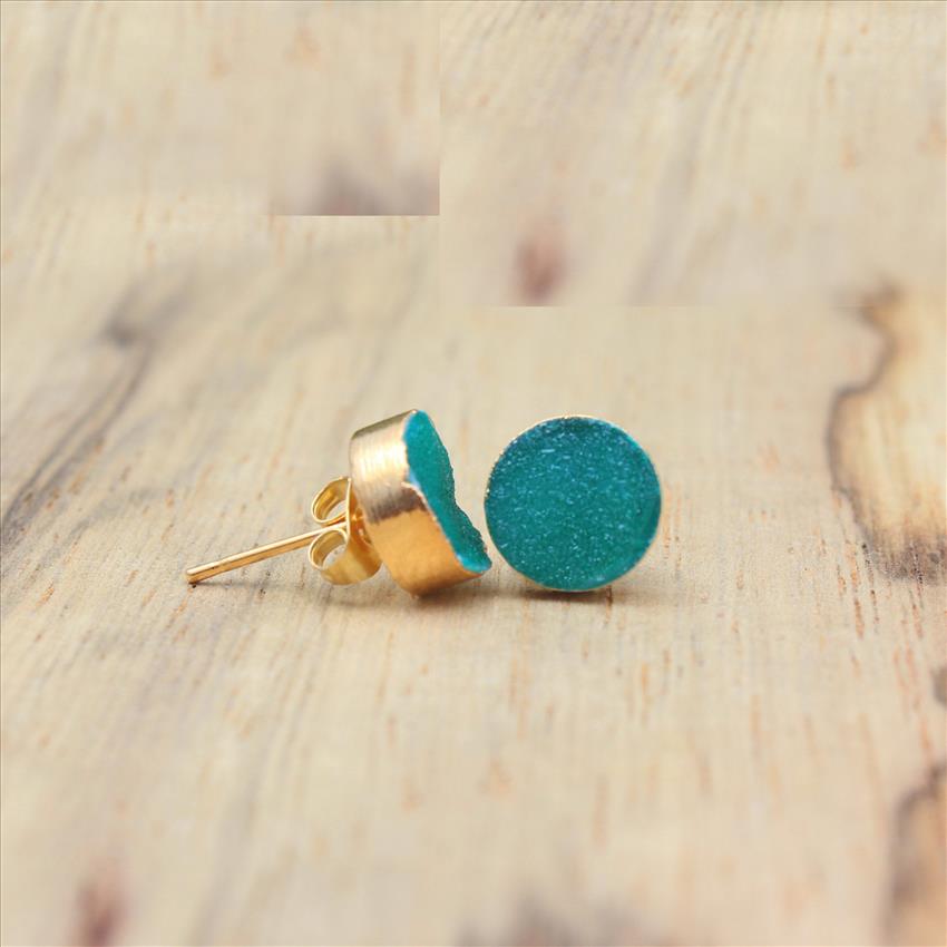 Natural  Geaode/Sugar Druzy Gemstone, Gold Plated Earring, Dangle Earrings Multi Colors Earrings Jewelry (EJ-2107)