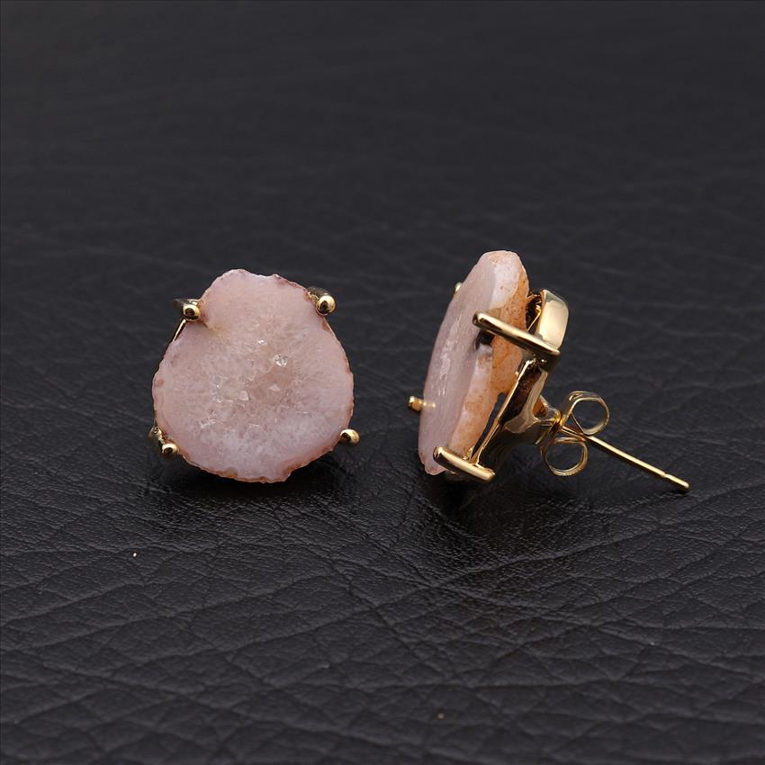 Agate Geode Stud Earring,Prong Stylish Earring, Gold Plated Gemstone Earring Finding Jewelry (EJ-1160)