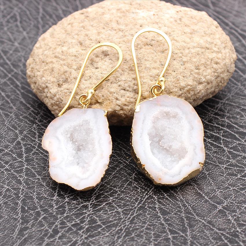 Geode Druzy Earrings/ Geode Statement Earrings/ Statement Earrings/ Geode Dangles Stone Earrings/ Silver Earrings Raw Stone Earrings Jewelry