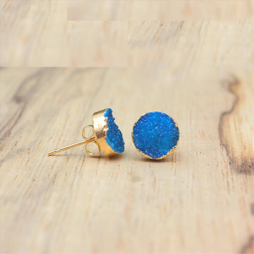 Natural  Geaode/Sugar Druzy Gemstone, Gold Plated Earring, Dangle Earrings Multi Colors Earrings Jewelry (EJ-2107)