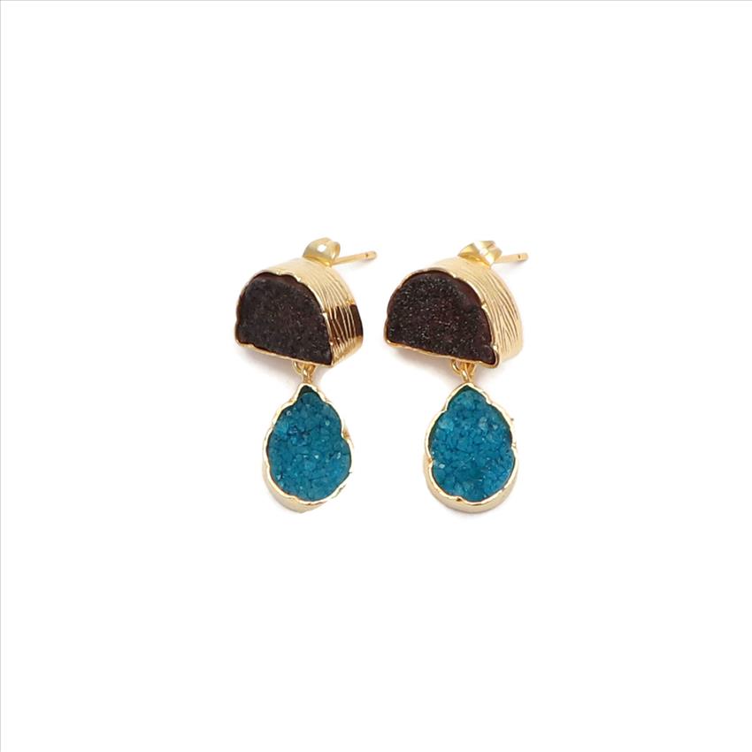 Gemstone Wholesale Jewelry Studs Agate  Druzy Earrings Gold Plated Gemstone Earrings Finding Jewelry, (EJ-2876)