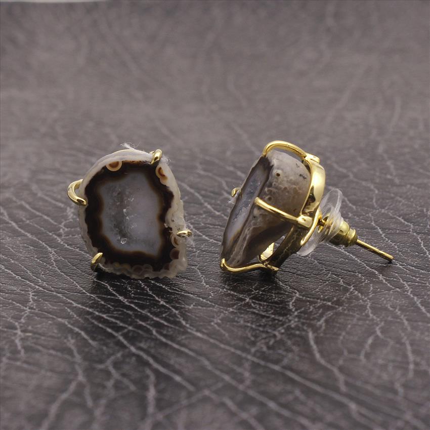 Geode Druzy Earring, Gold Post Earrings, Stud Style Earrings, Gold Plated Prong Earring Jewelry