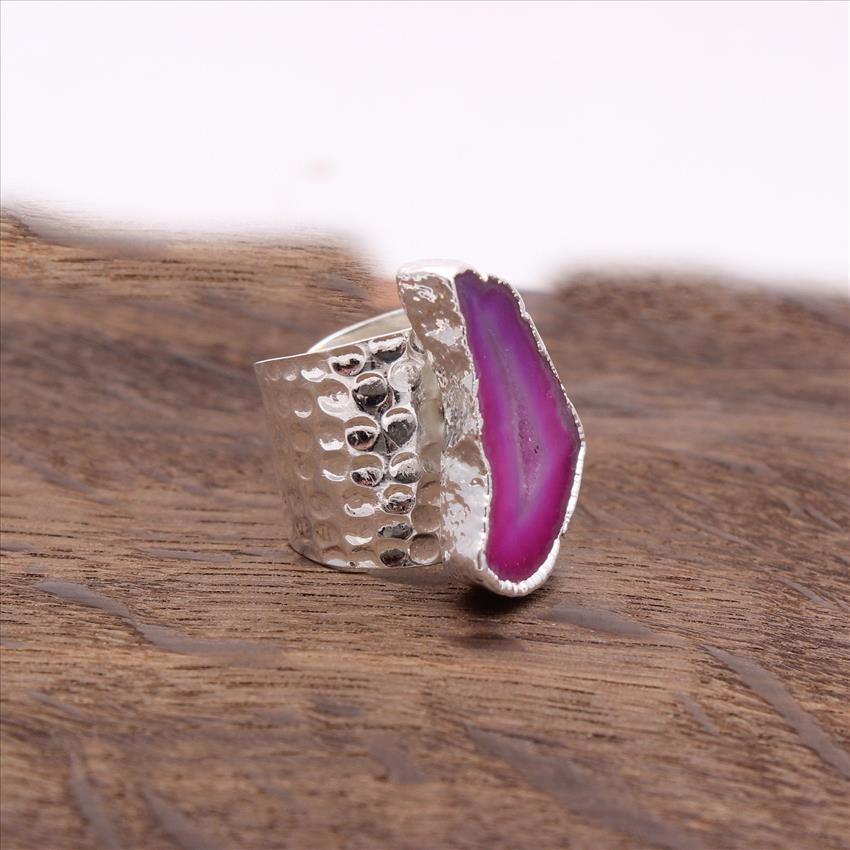 Natural Solar Quartz, Agate Slice Gemstone beautiful Adjustable Ring Silver Electroplated Gemstone Rings Jewelry (EJ-2058)