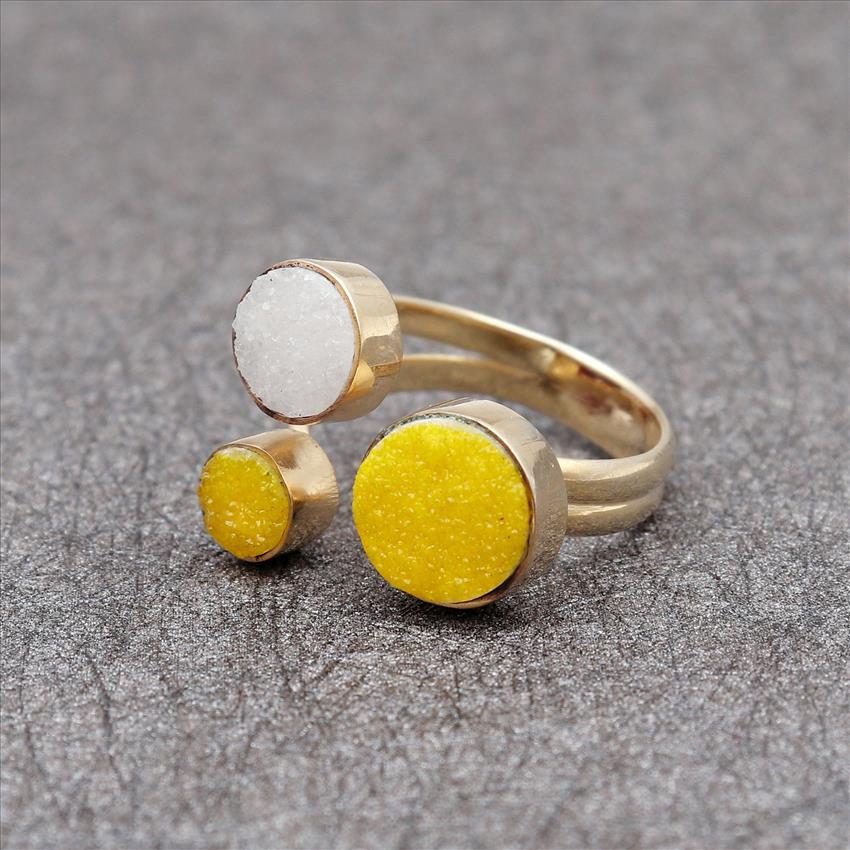 Amazing Natural Druzy Gemstone, Adjustable Ring, Multi Gemstone Ring Gold Plated Ring Jewelry (EJ-1630)