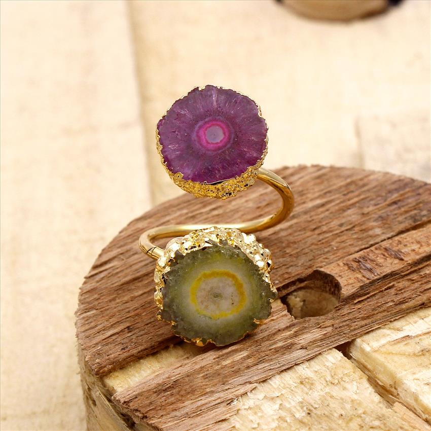 Natural Solar Quartz Gemstone Rings, Gold Electroplated Ring, Solitaire Ring, Finding Gemstone Rings Jewelry Supplies  (SE2R-17)