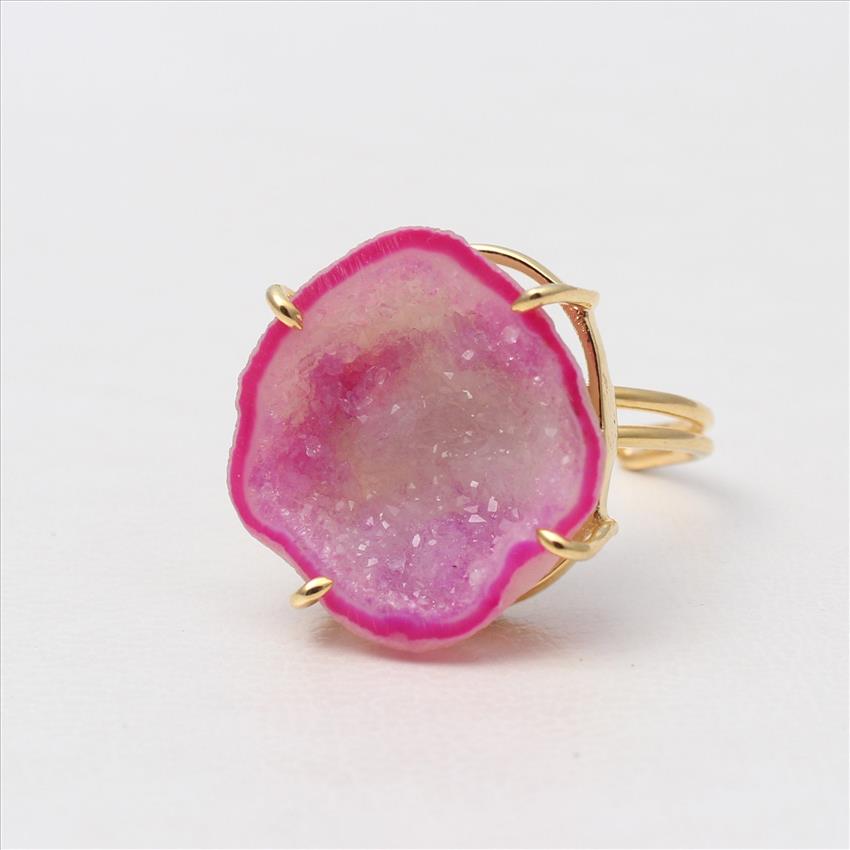 Natural Geode Druzy Rings, Gemstone Rings, Frame Adjustable Rings, Tabasco Geode Druzy Ring, Handmade Ring Jewelry (EJ-672)