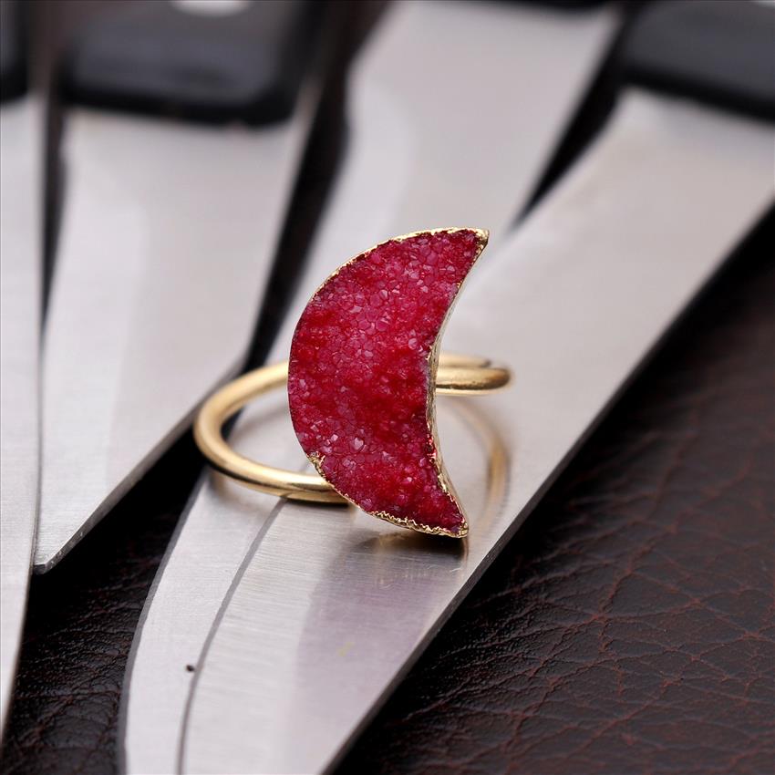 Natural Multi Agate Druzy Gemstone Adjustable Ring, Gold Plated, Multi Gemstone Rings Handmade Jewelry (EJ-1895)