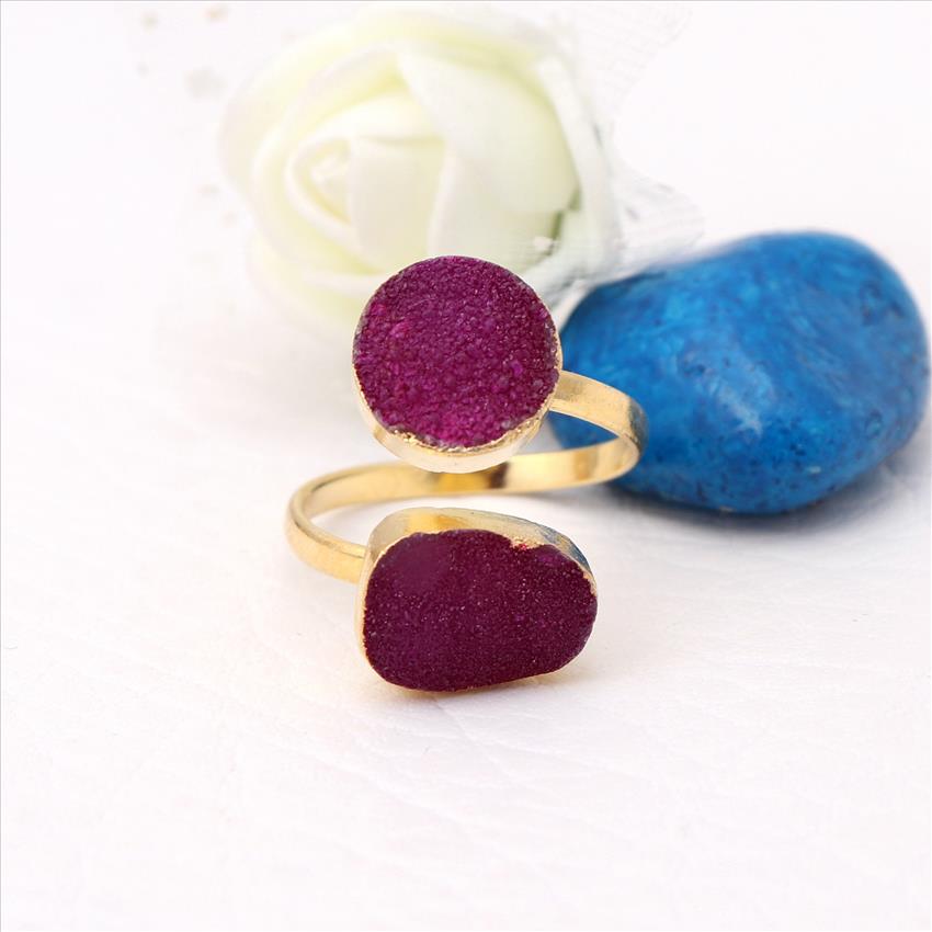 Natural Agate Druzy Gemstone Gold Plated, Adjustable Ring, Multi Gemstone Rings Handmade Jewelry (EJ-1946)