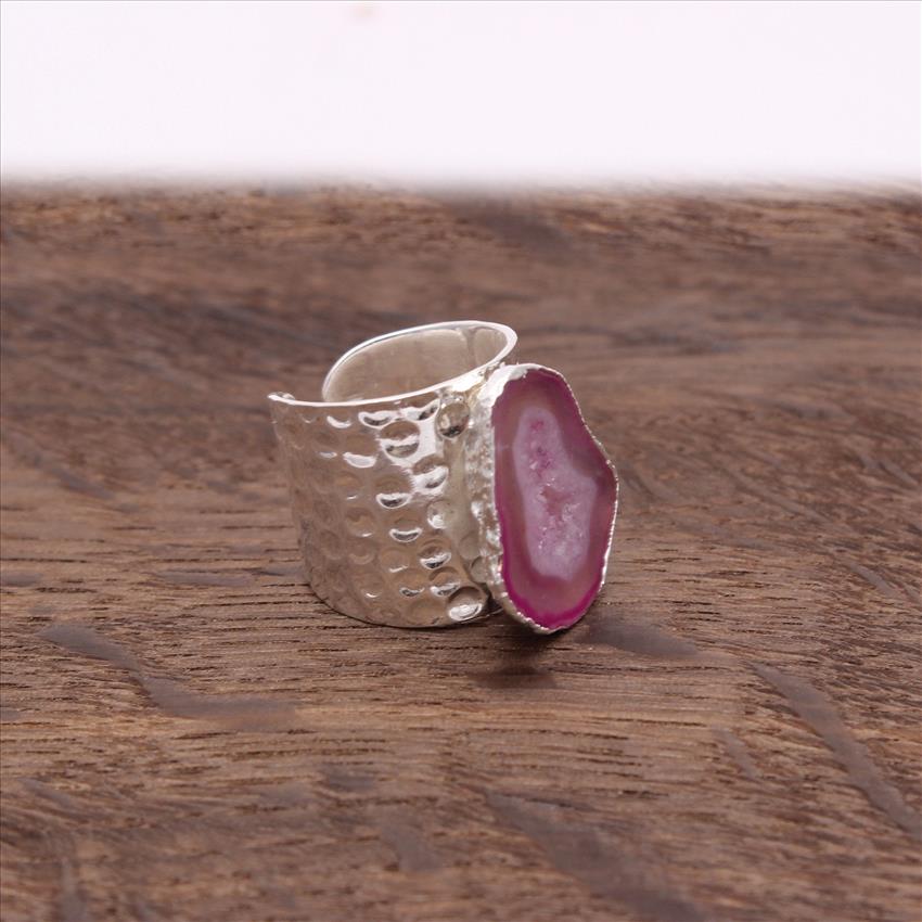 Natural Mojave Turquoise, Geode Druzy Gemstone Silver Electroplated Adjustable Ring Gemstone Rings Fashionable Jewelry (EJ-2069)