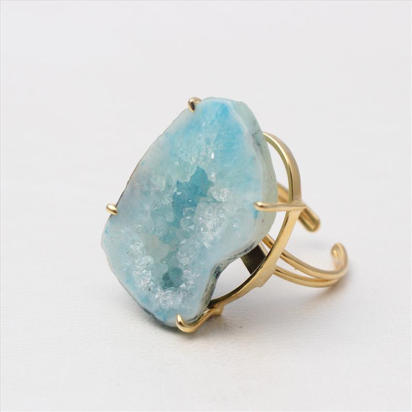 Natural Geode Druzy Rings, Geode Druzy Gemstone, Adjustable Rings, Gemstone Ring Jewelry (EJ-668)