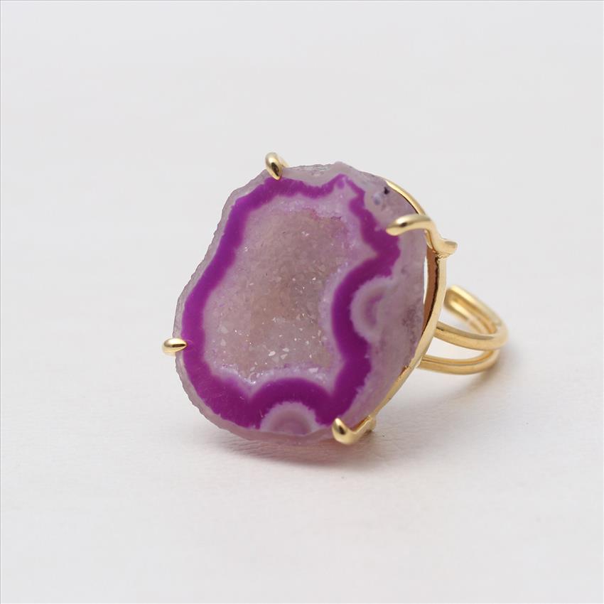 Geode Druzy Gemstone Ring, Adjustable Ring, Geode Druzy Gemstone, Handmade Ring Jewelry(EJ-680)