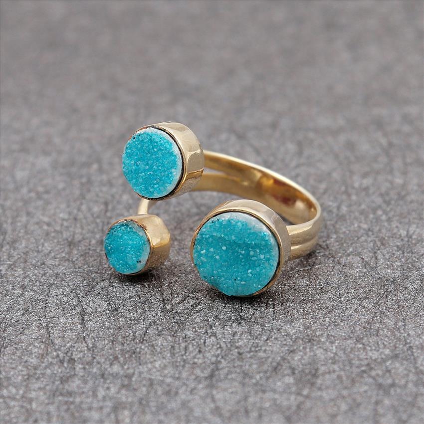 Adjustable Ring, Unique Natural Druzy Gemstone, Gold Plated Ring, Multi Gemstone Ring Jewelry (EJ-1634)