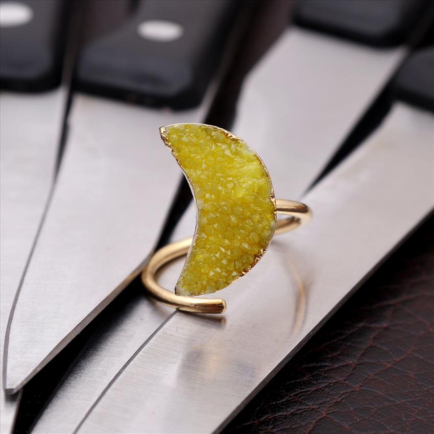Natural Multi Agate Druzy Gemstone Adjustable Ring, Gold Plated, Multi Gemstone Rings Handmade Jewelry (EJ-1895)