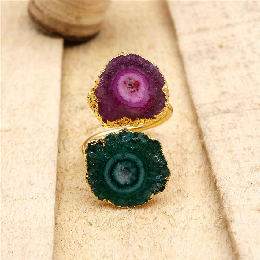 Natural Solar Quartz Gemstone Rings, Gold Electroplated Ring, Solitaire Ring, Handmade Gemstone Rings Jewelry (SE2R-33)