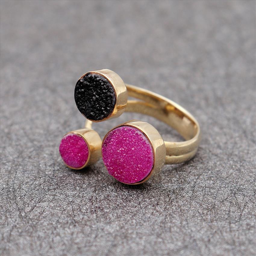 Natural Multi Druzy Gemstone , Adjustable Ring, Gold Plated Ring, Gemstone Fashionable Jewelry (EJ-1622)