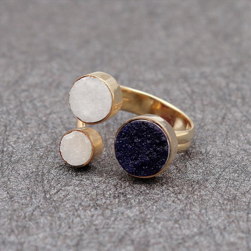 Adjustable Ring, Unique Natural Druzy Gemstone, Gold Plated Ring, Multi Gemstone Ring Jewelry (EJ-1634)